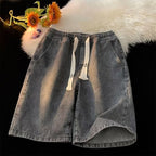 Pantalones cortos denim con cintura elástica y cordón ajustable - Silas