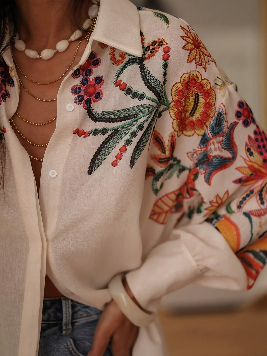Blusa mujer algodón bordado floral estilo bohemio - Almudena