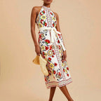 Vestido para mujer sin mangas cuello halter estampado floral midi - Carmela