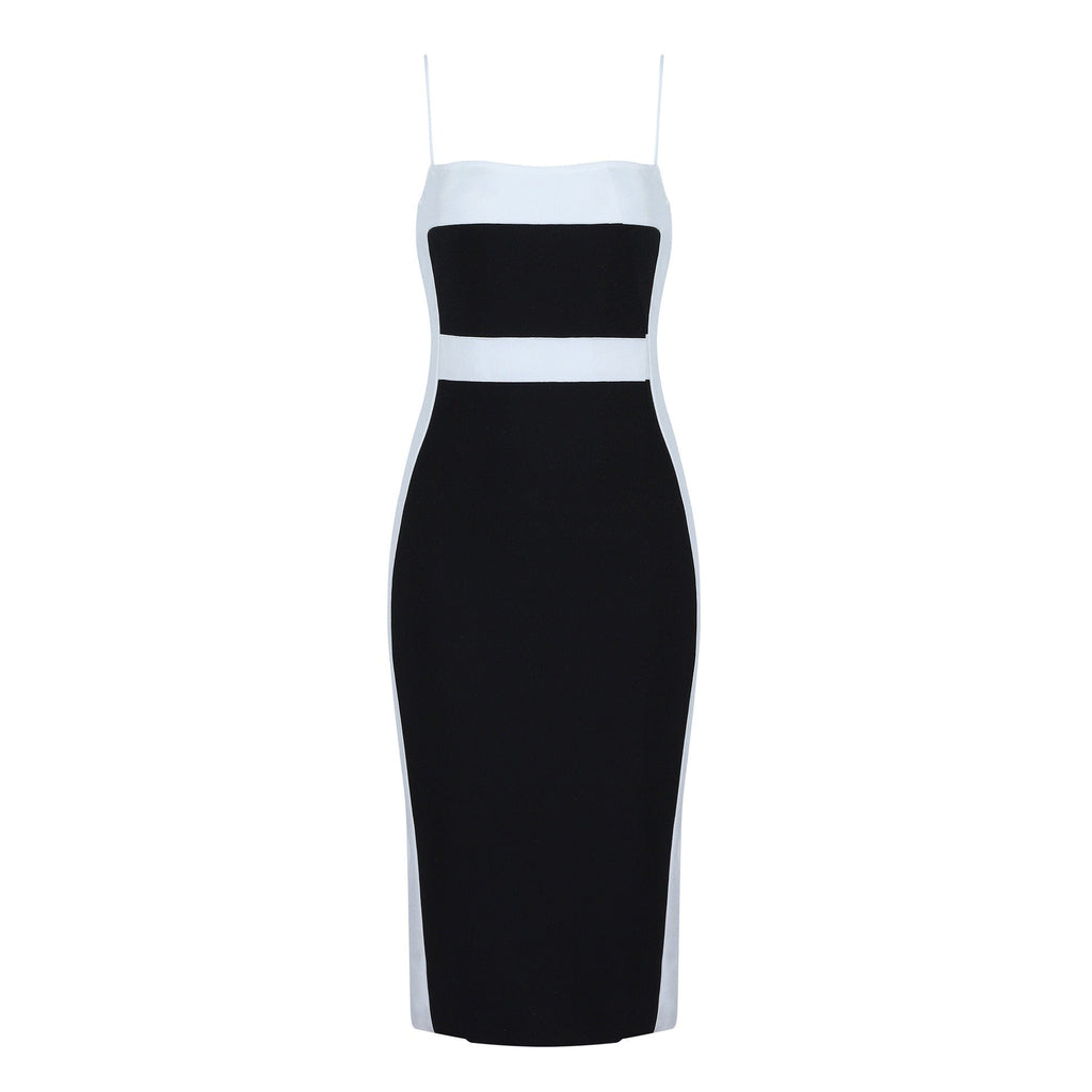 Vestido midi para mujer entallado con tirantes finos diseño bicolor - Teresa