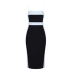 Vestido midi para mujer entallado con tirantes finos diseño bicolor - Teresa