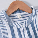 Camisa para hombre de lino cuello mao rayas verticales - Étienne