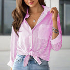 Blusa para mujer de rayas manga larga nudo frontal - Carla