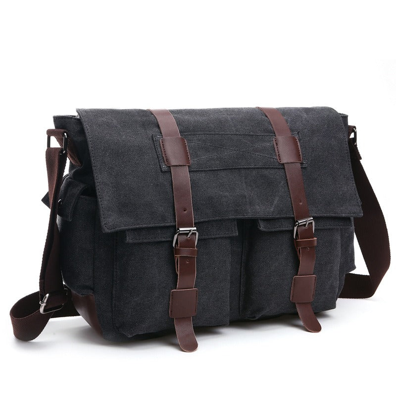 Bandolera para hombre de lona con correas de cuero estilo vintage - Sébastien