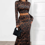 Conjunto de dos piezas para mujer estampado animal estilo ajustado - Perla