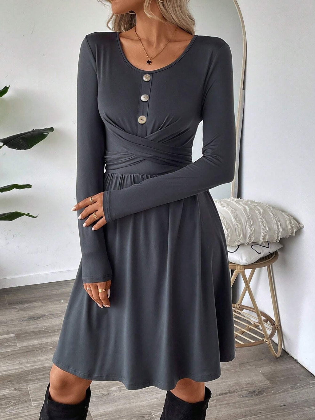 Vestido mujer punto suave botones cruzado - Athena