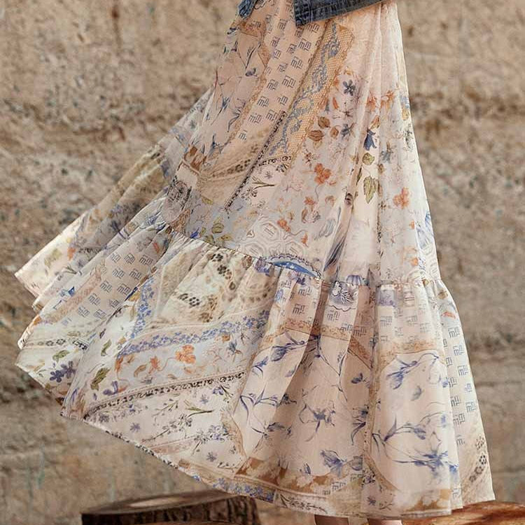 Falda larga mujer estampado floral bohemia – Mireille
