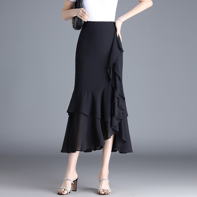 Falda midi para mujer de gasa estampado animal con volantes - Renata