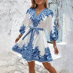 Vestido corto para mujer satinado con estampado bohemio estilo túnica - Nadine