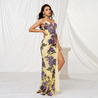 Vestido largo para mujer con lentejuelas estampado floral corte ajustado - Fabiana