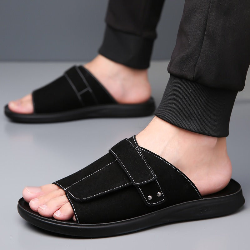 Sandalias para hombre de piel serraje diseño abierto con tira ancha - Jose