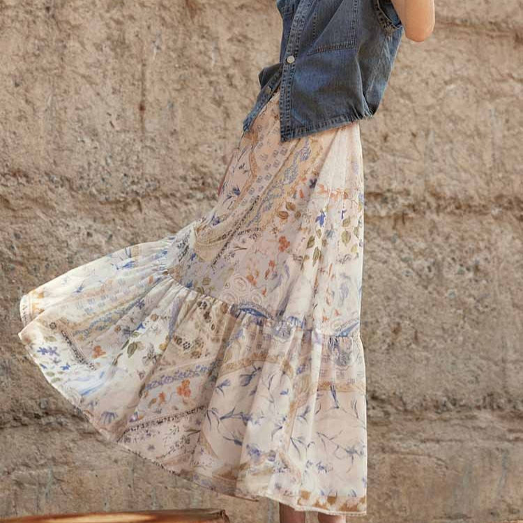 Falda larga mujer estampado floral bohemia – Mireille
