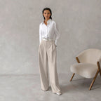 Pantalón para mujer de pierna ancha talle alto estilo sastrero - Renata