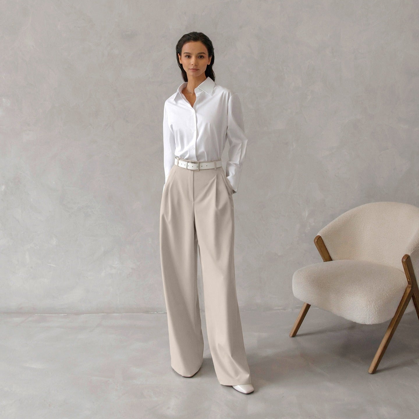 Pantalón para mujer de pierna ancha talle alto estilo sastrero - Renata