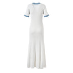 Vestido largo para mujer de punto acanalado con detalles denim - Mariela