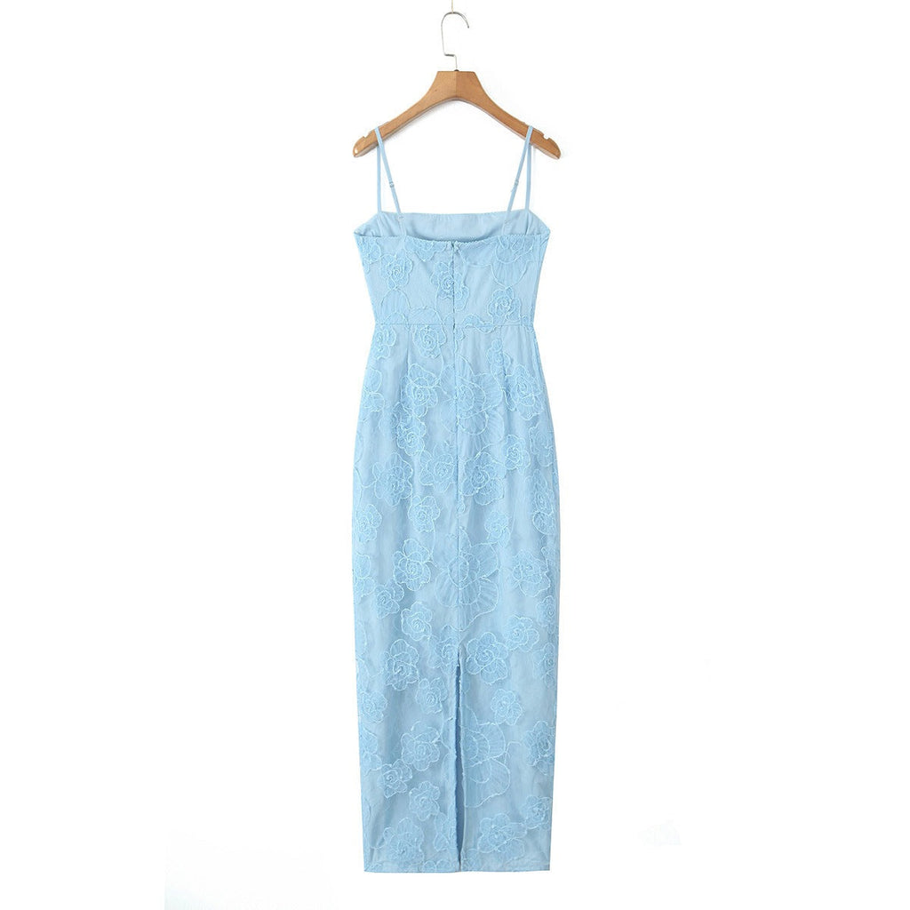 Vestido largo para mujer de encaje floral con tirantes finos estilo elegante - Elena