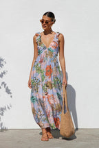 Vestido largo mujer estampado abstracto escote profundo - Dalira