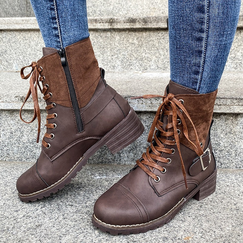 Botines para mujer cuero sintético con cordones estilo militar - Estela