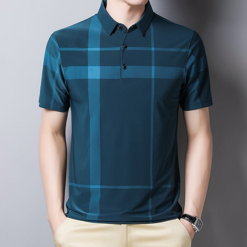 Polo de hombre en punto técnico con diseño a cuadros - André