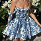Vestido corto mujer palabra de honor floral satinado - Maëlle