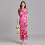 Vestido largo floral bordado mujer - Fiorella