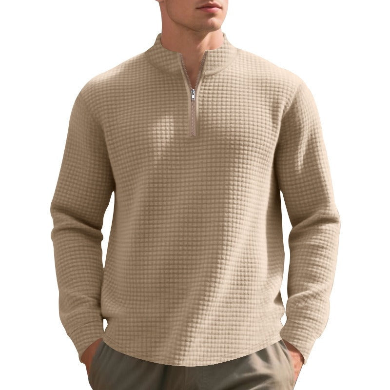 Jersey hombre cuello medio cremallera textura waffle - Taren