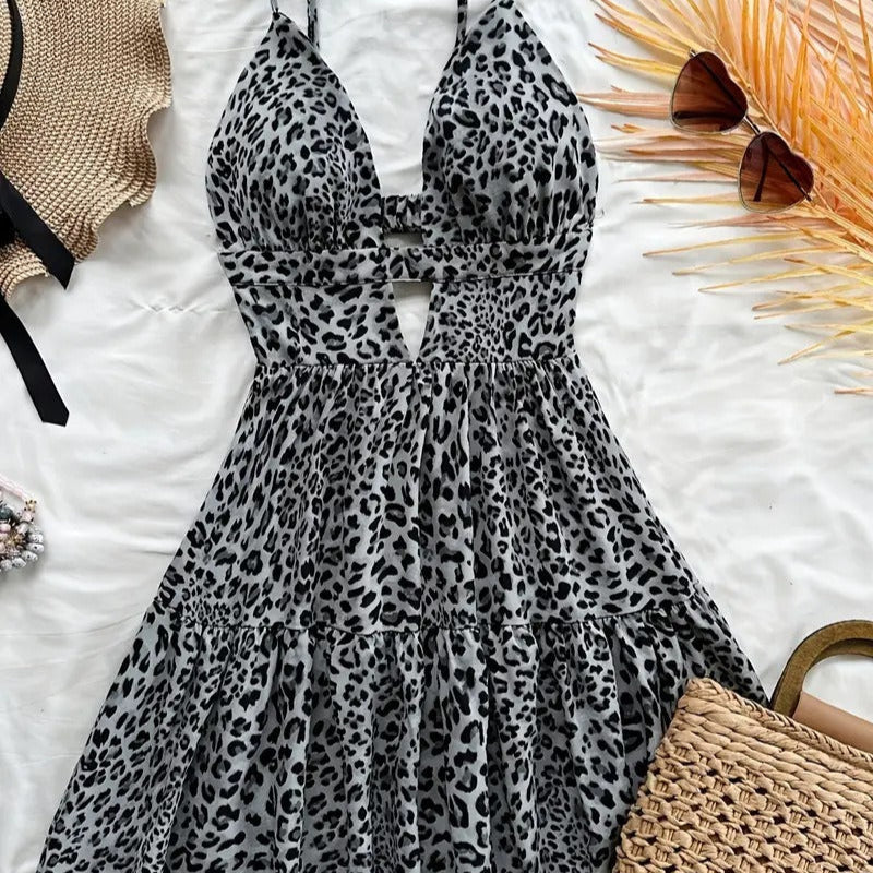 Vestido  corto mujer tirantes estilo animal print plisado - Enara