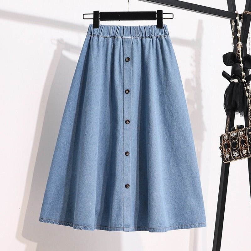 Falda midi para mujer denim cintura elástica con botones - Renata