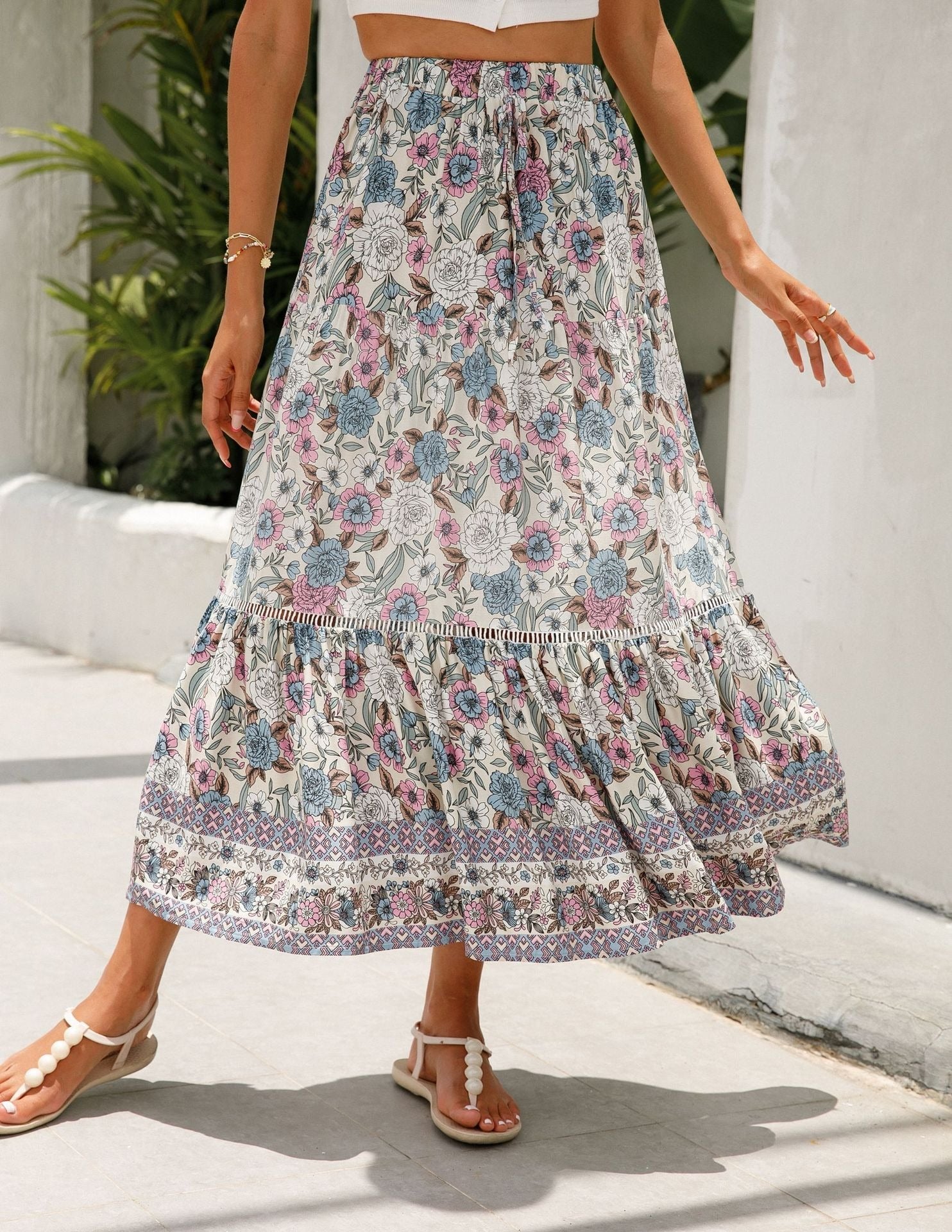 Falda larga mujer estampado floral bohemio - Vianey