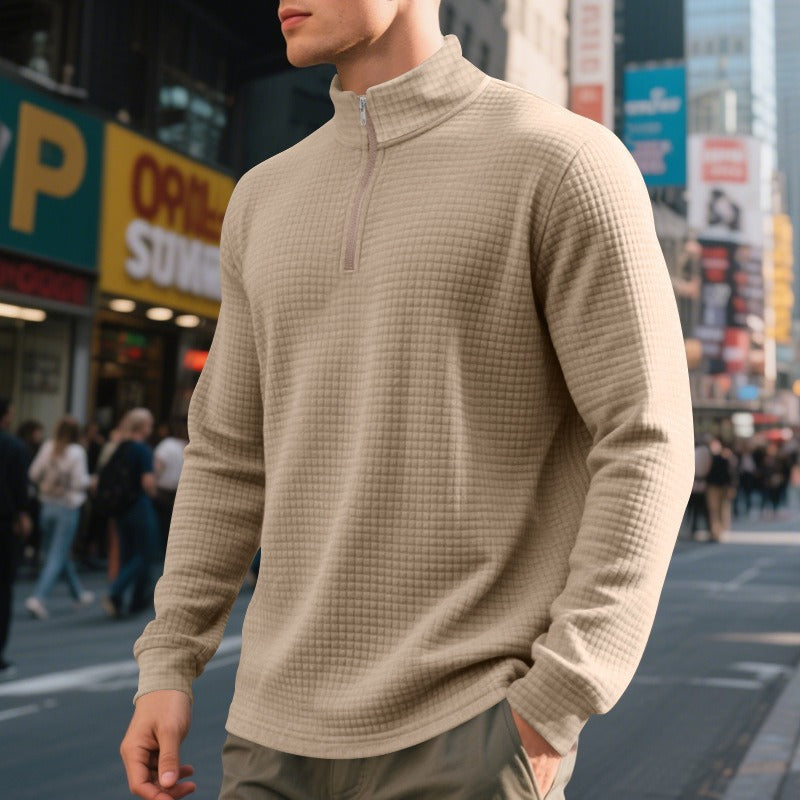Jersey hombre cuello medio cremallera textura waffle - Taren