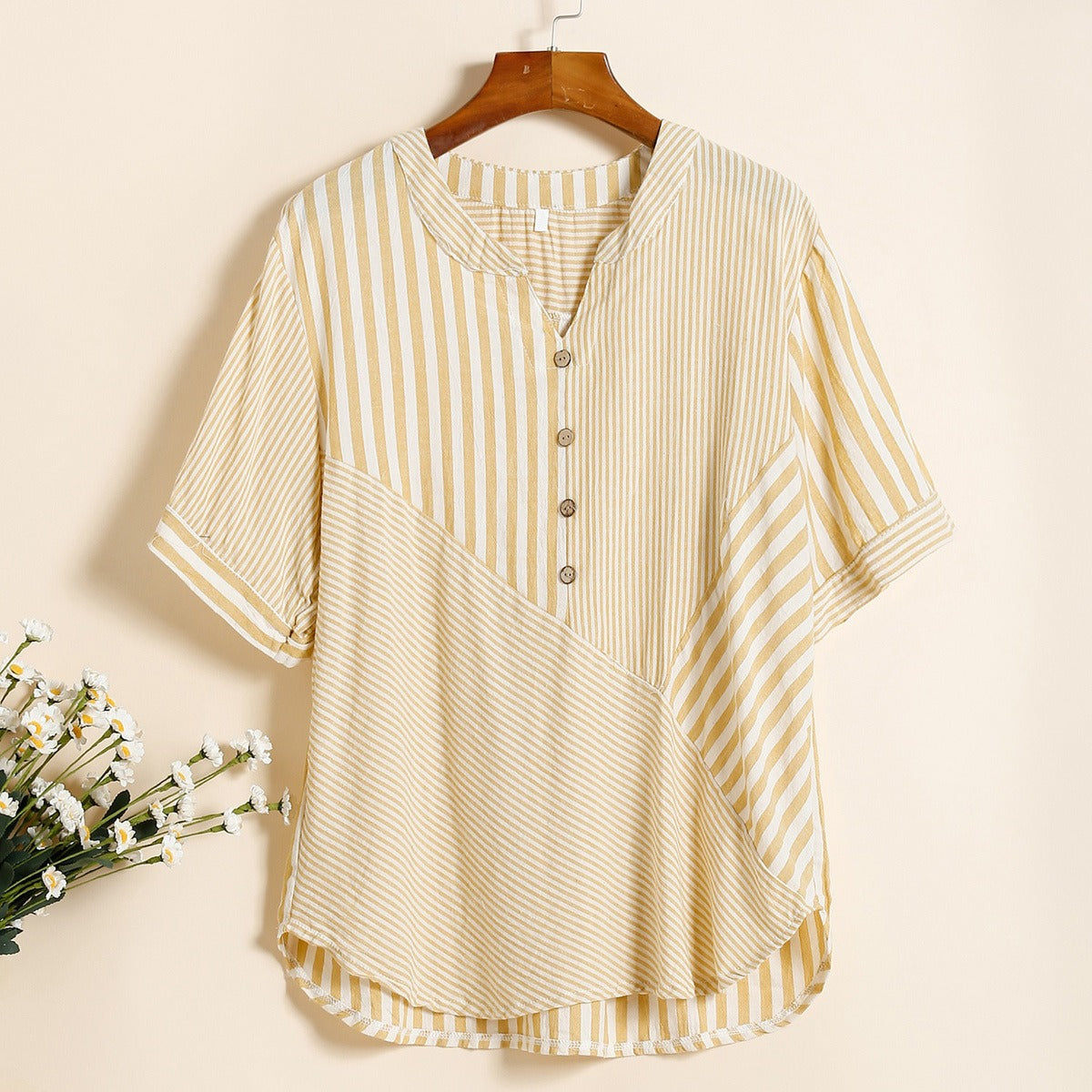 Blusa de mujer con rayas en bloque y cuello en V - Noelia