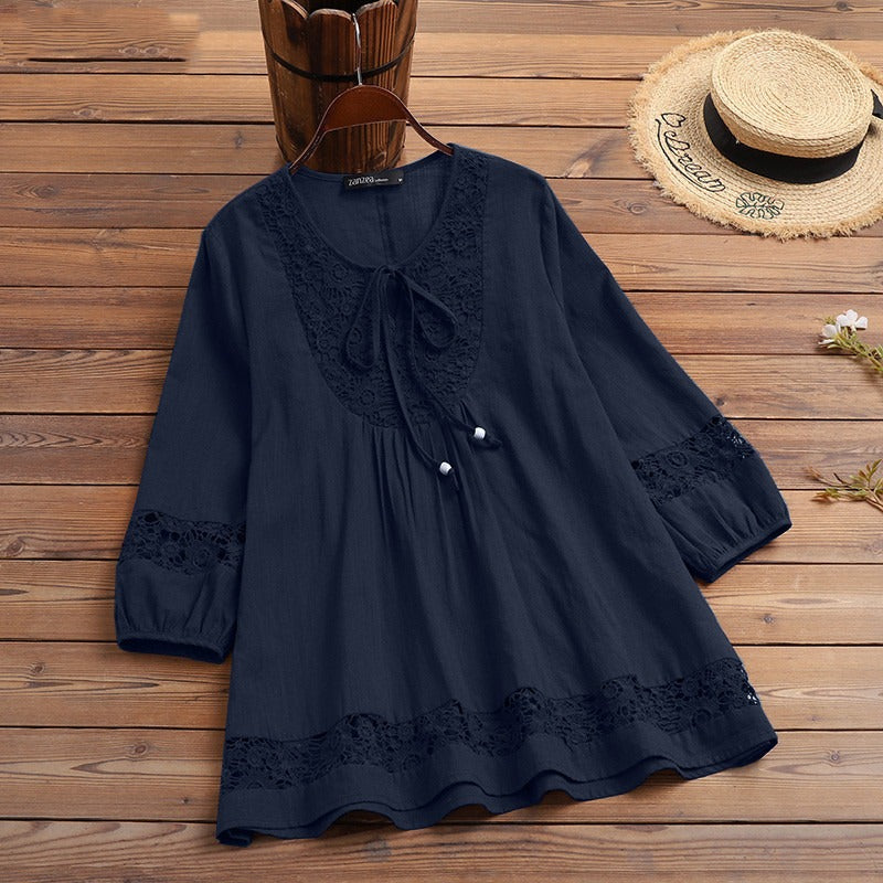 Blusa mujer encaje y lazo frontal - Marena