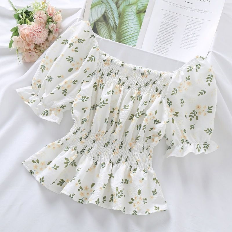 Blusa para mujer floral con nido de abeja y mangas abullonadas estilo romántico - Lía