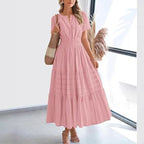 Vestido midi para mujer plisado manga corta estilo bohemio - Lorena