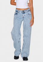 Jeans mujer rectos tiro bajo efecto lavado - Ulla