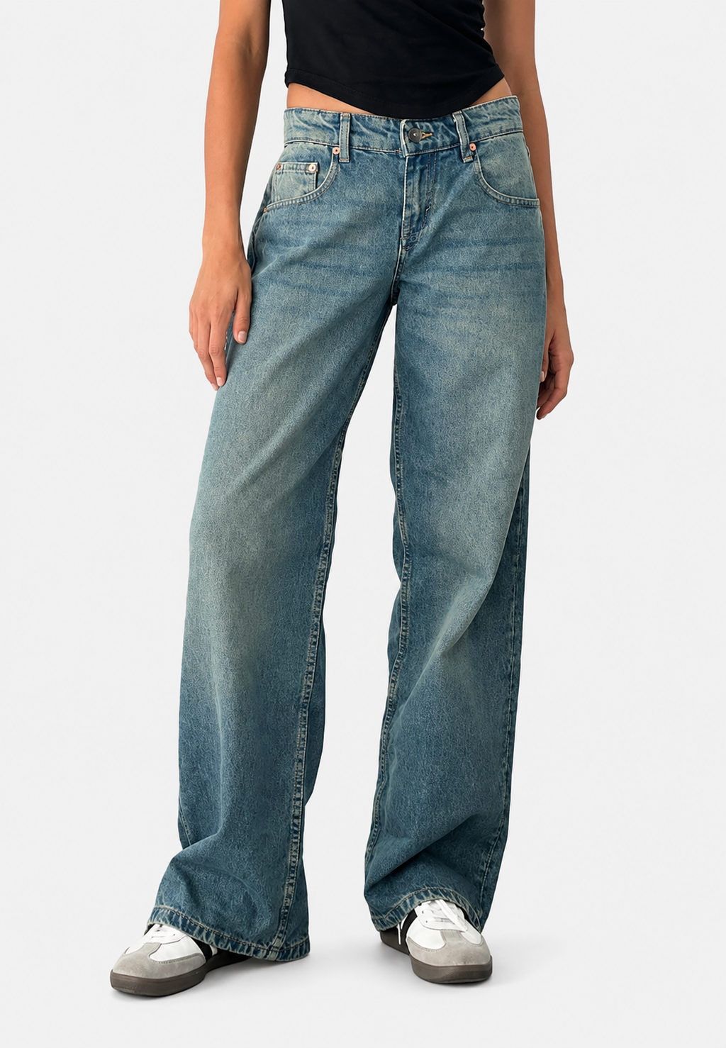 Jeans mujer rectos tiro bajo efecto lavado - Ulla