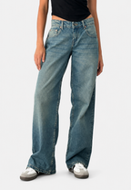 Jeans mujer rectos tiro bajo efecto lavado - Ulla
