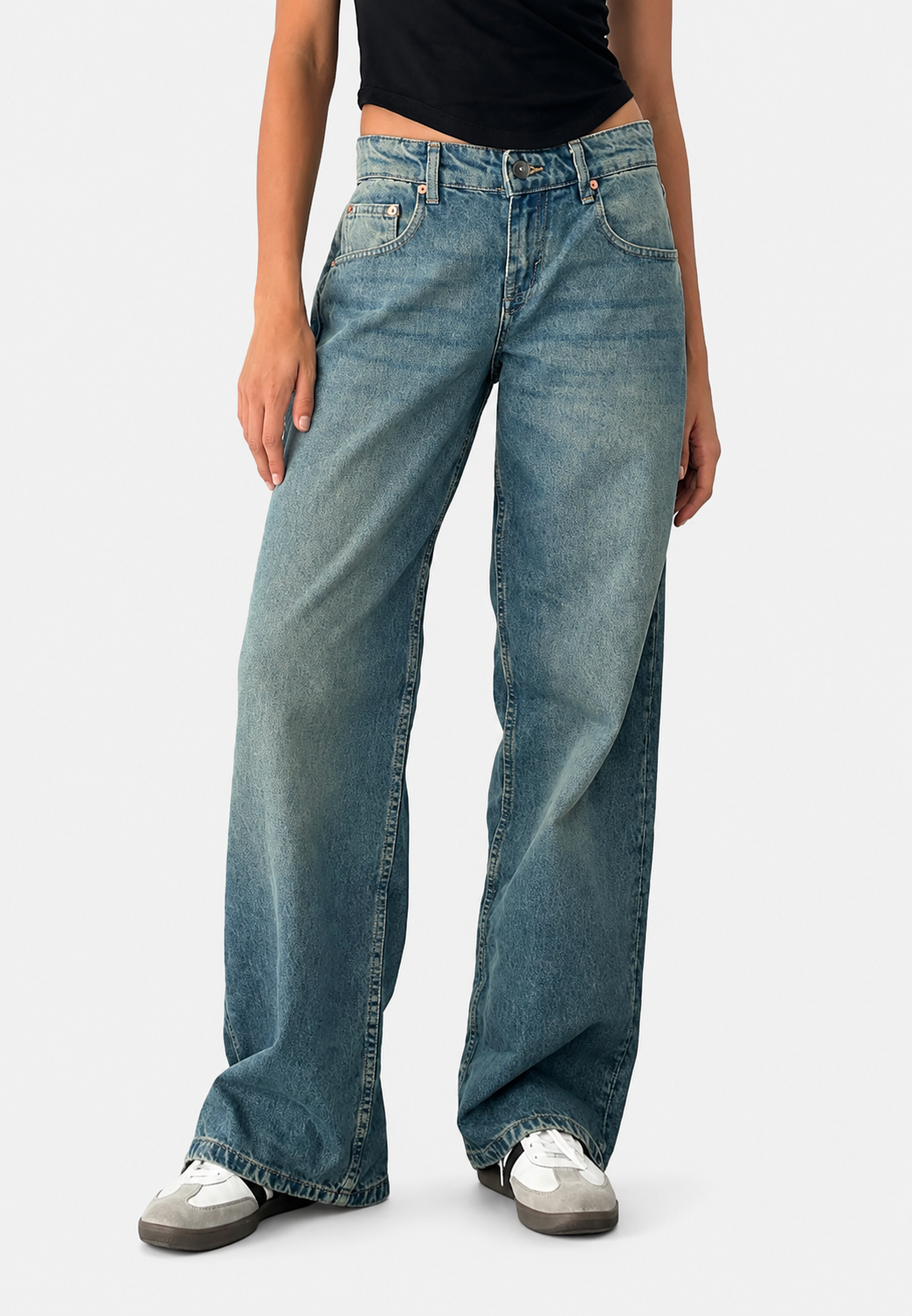 Jeans mujer rectos tiro bajo efecto lavado - Ulla