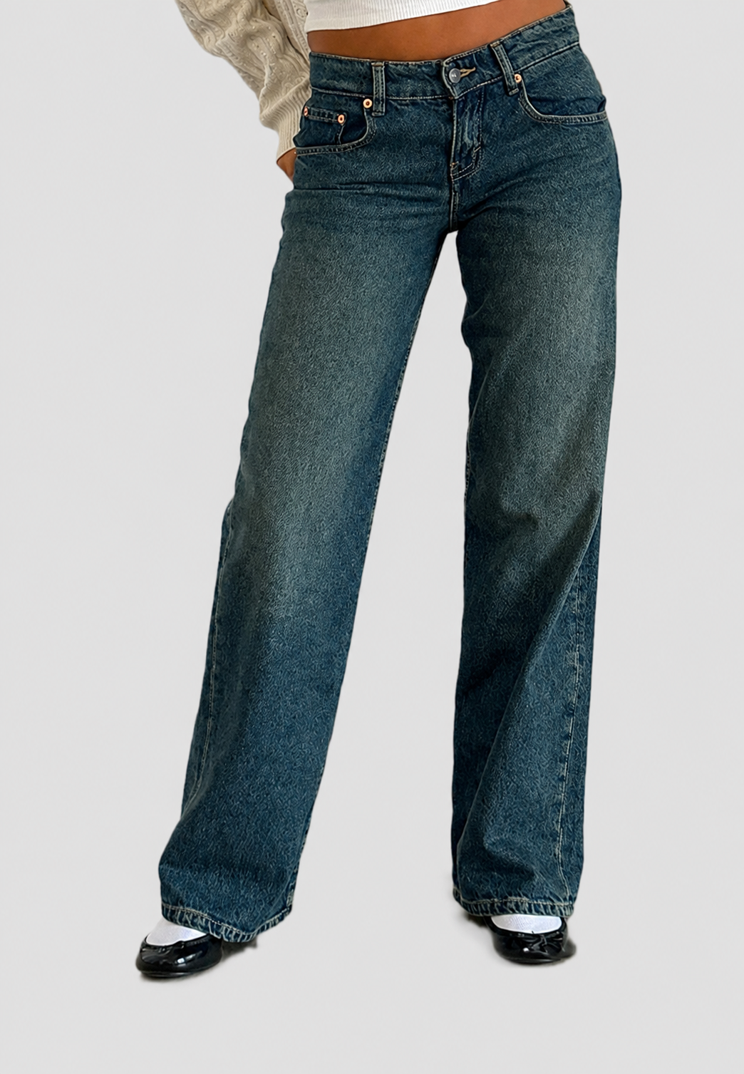 Jeans mujer rectos tiro bajo efecto lavado - Ulla