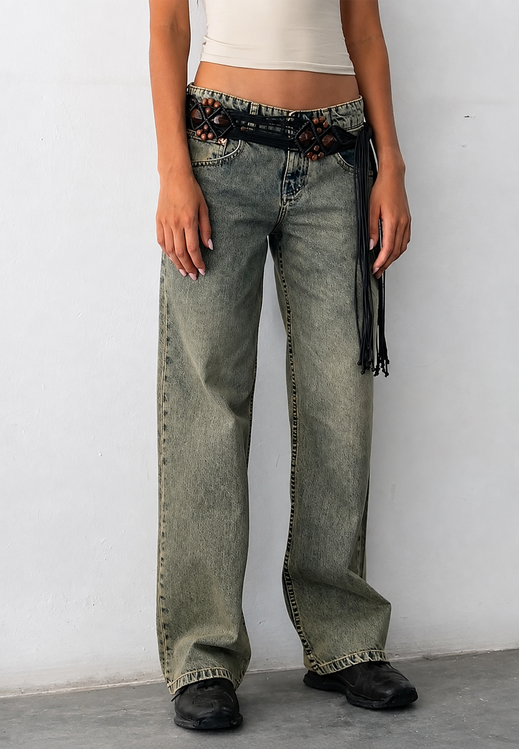 Jeans mujer rectos tiro bajo efecto lavado - Ulla