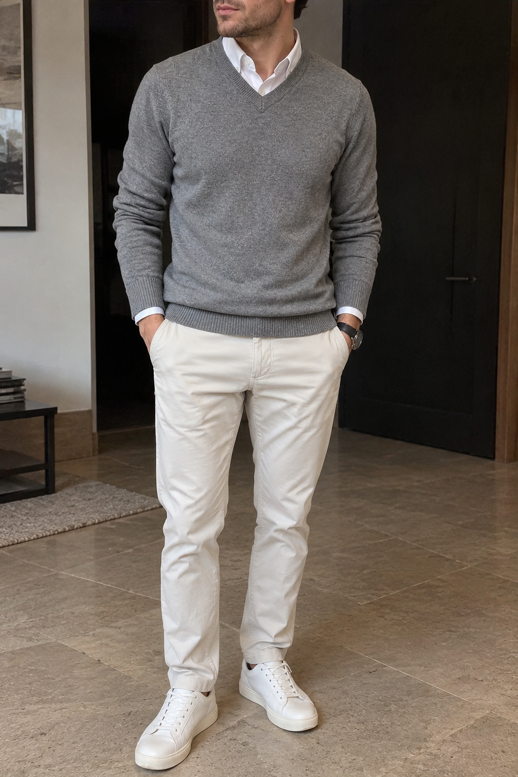 Jersey de punto hombre cuello pico manga larga - Orsino