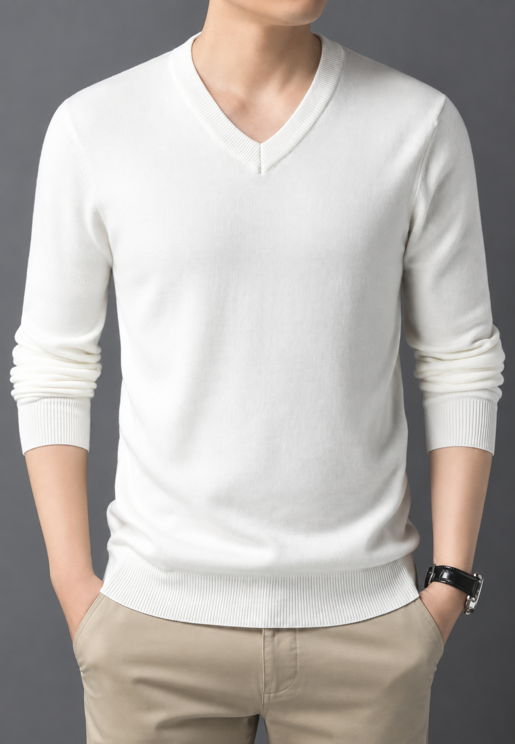 Jersey de punto hombre cuello pico manga larga - Orsino