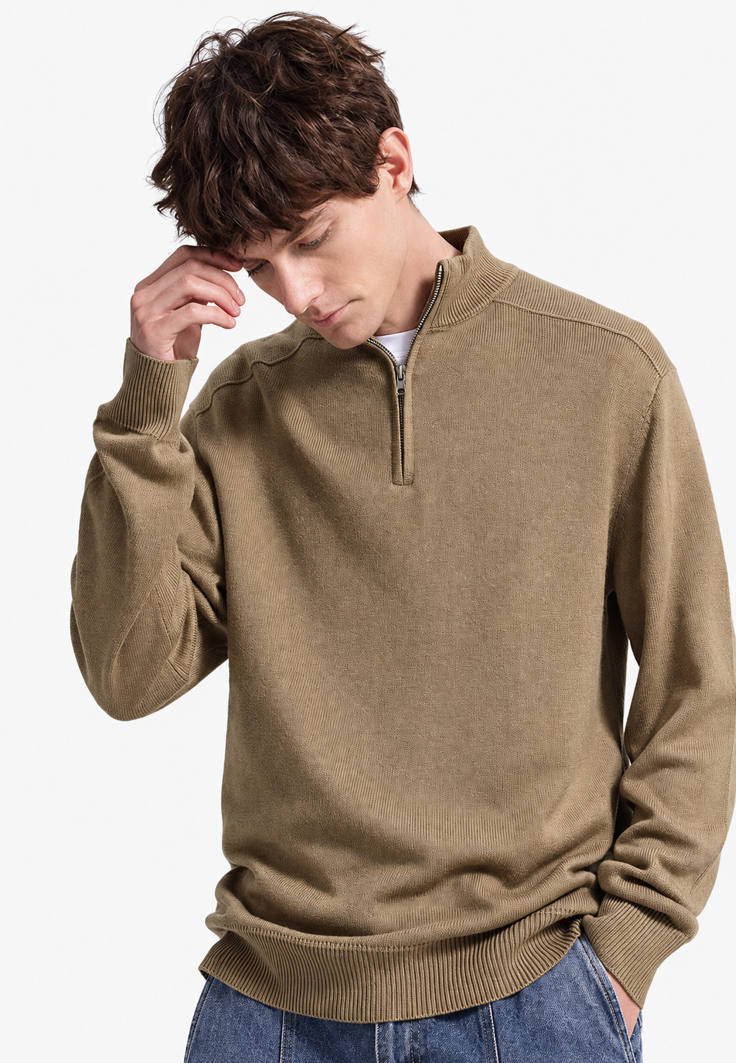 Jersey lana merino hombre media cremallera cuello alto - Florent