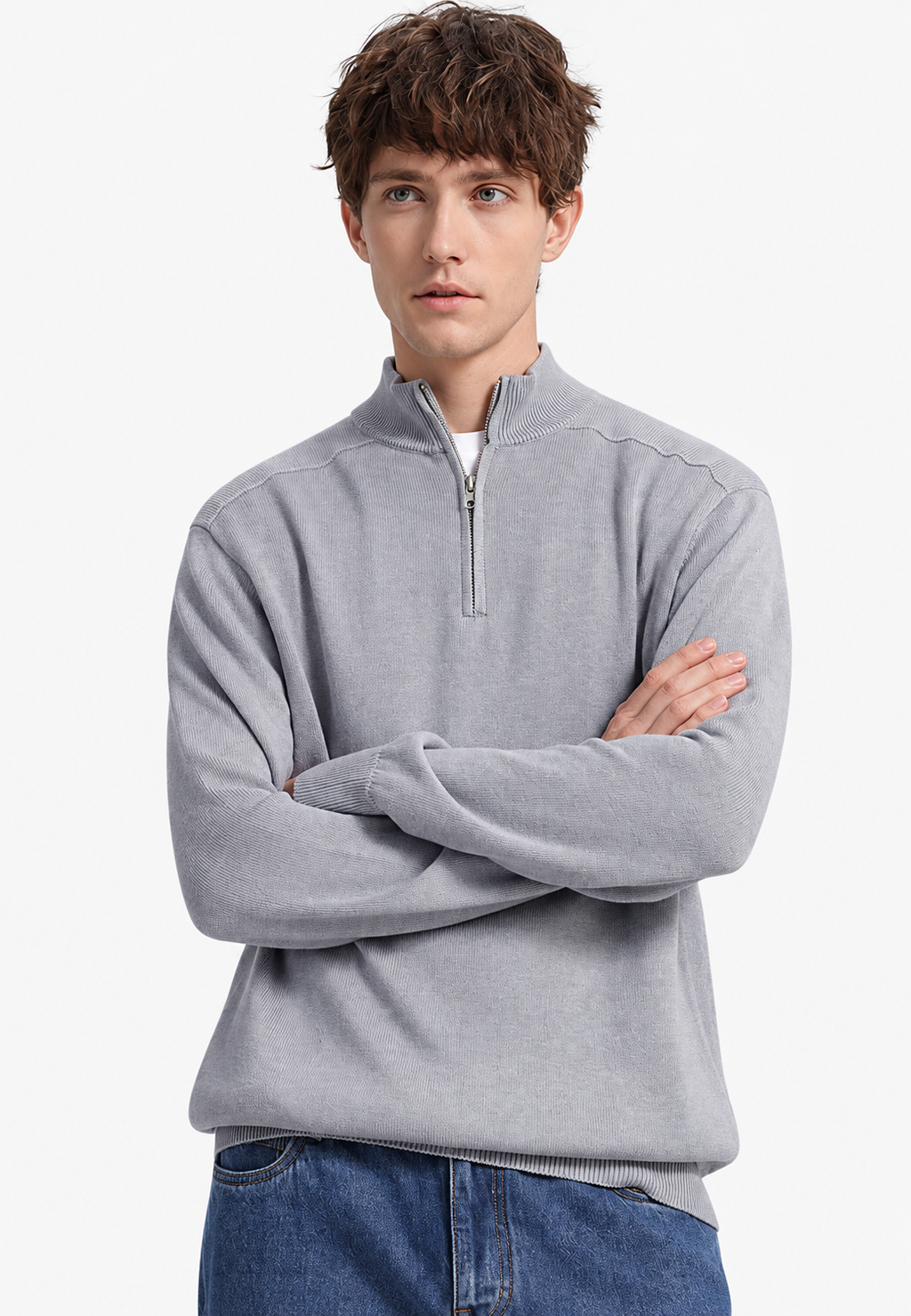Jersey lana merino hombre media cremallera cuello alto - Florent