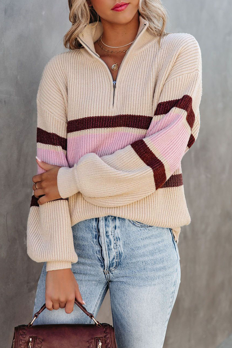 Jersey mujer canalé cuello alto media cremallera - Ylva