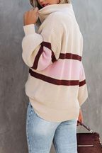 Jersey mujer canalé cuello alto media cremallera - Ylva