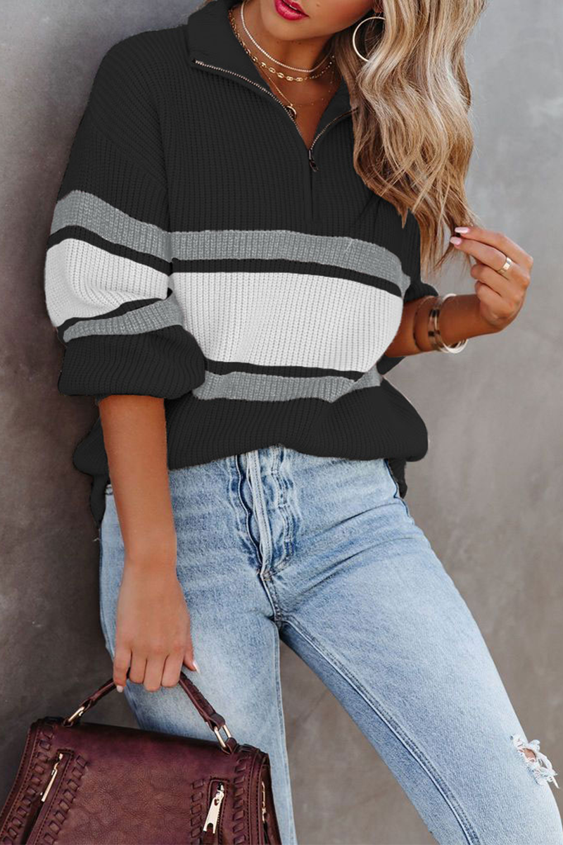 Jersey mujer canalé cuello alto media cremallera - Ylva