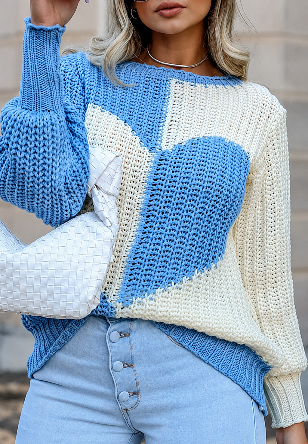 Jersey mujer corazón bicolor cuello redondo - Tabea