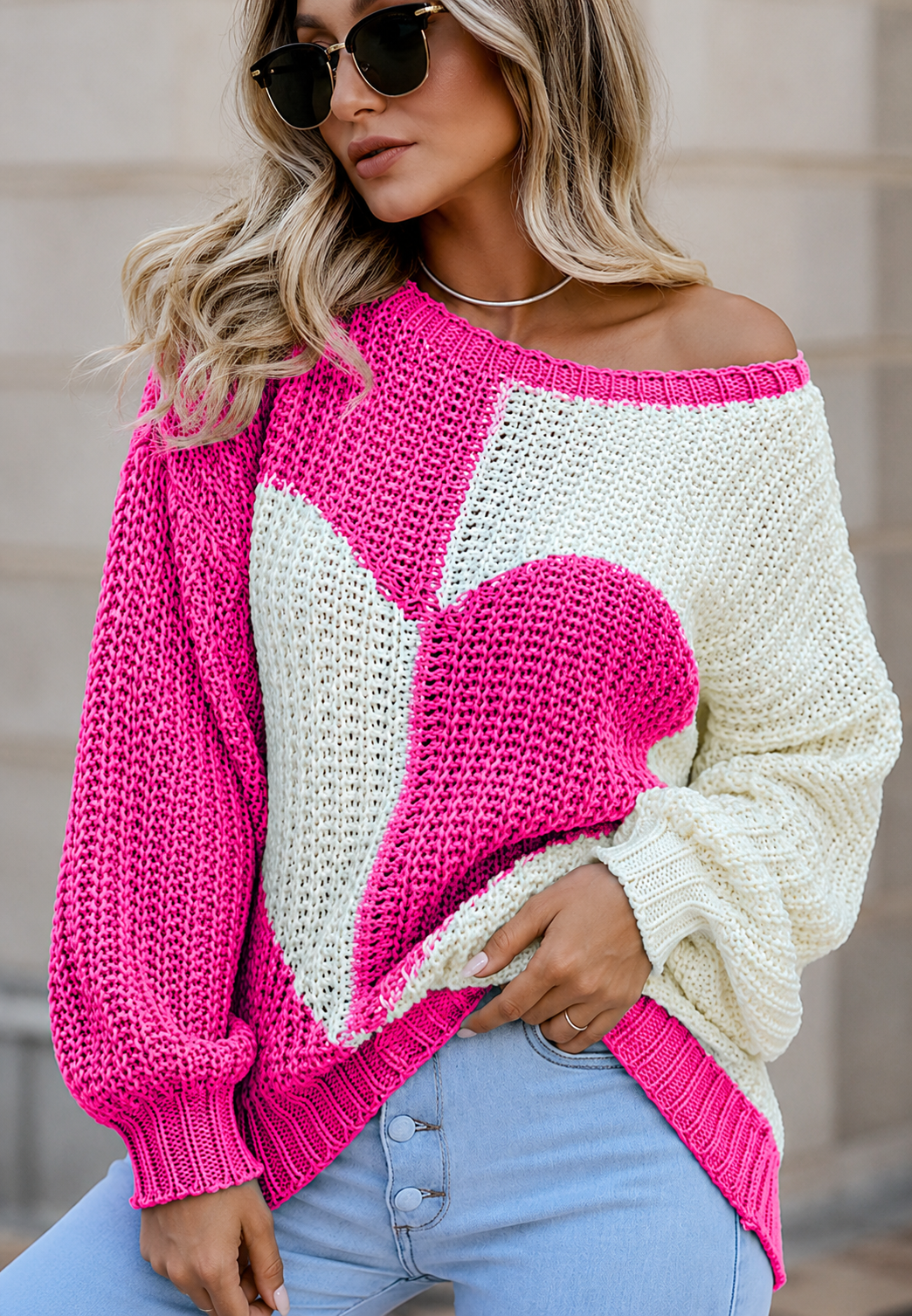 Jersey mujer corazón bicolor cuello redondo - Tabea