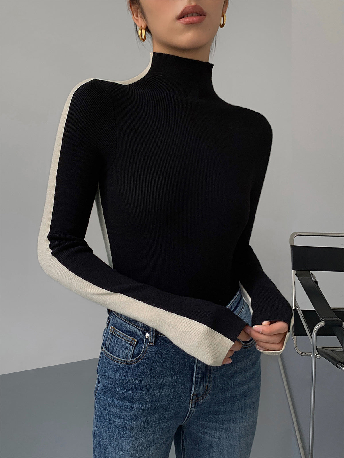 Jersey de punto de cuello alto de manga larga - Maren
